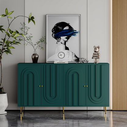 Modern Green Lacquered 4 Door Wooden Cabinet Sideboard Buffet Server Cabinet Storage Cabinet, for Living Room, Entryway, Hallway, Office, Kitchen and Dining Room image 3