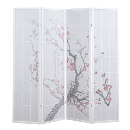 Elandra 4-Panel Room Divider, Light-Filtering Non-Woven Fabric Panels, Plum Blossom Print, Foldable Freestanding Privacy Screen, White image 5