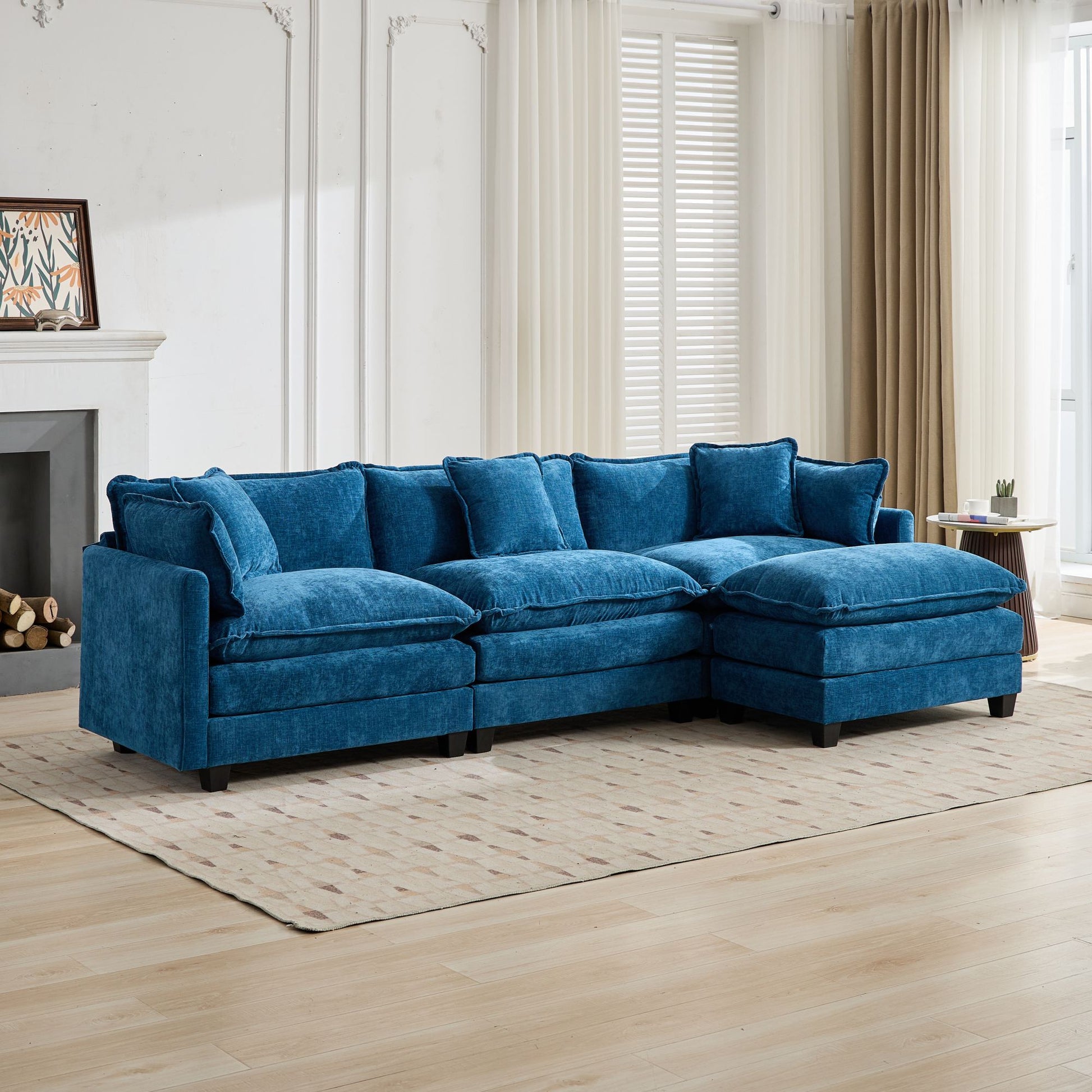 Cloud Sofa 3 Seats (Ottoman is not included), Modern Sectional Couch, for Living Room Bedroom and Apartment, Comfy Double Layer Upholstered Seat Cushion, Breathable Chenille Fabric,Blue,SW5013BL image 12