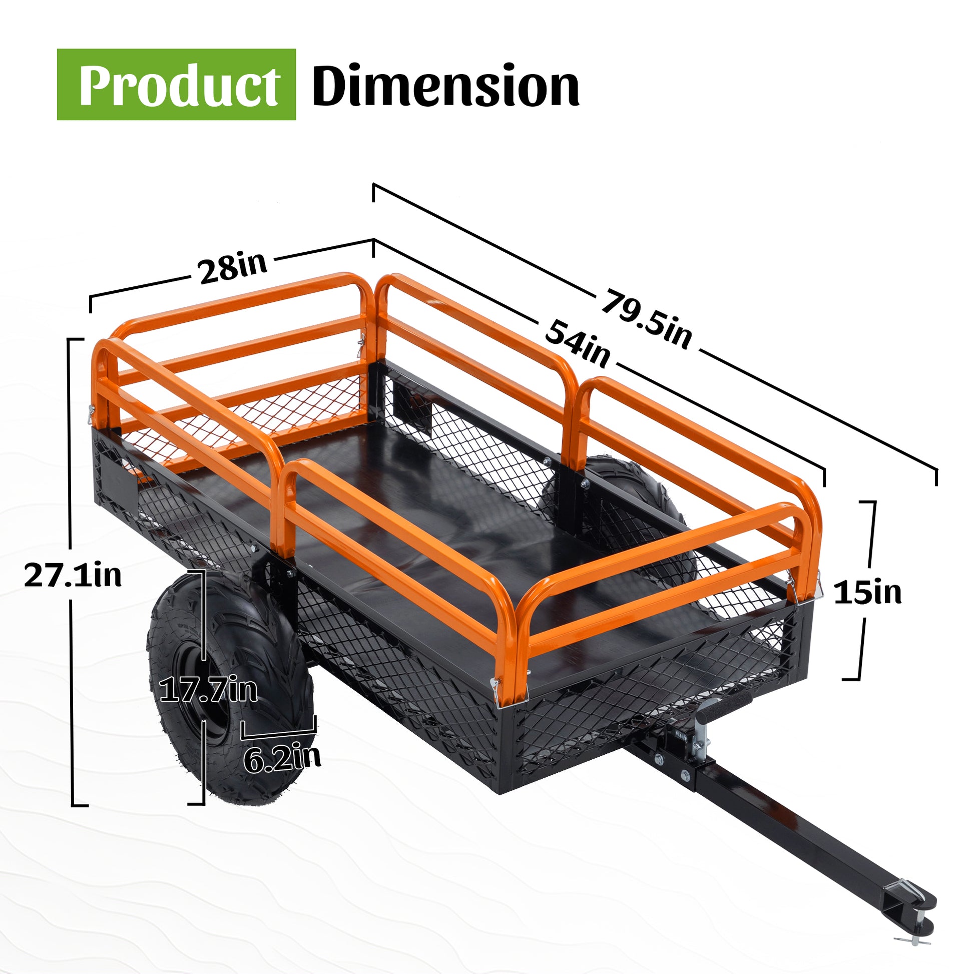 1500LBS Capacity 15 Cubic Feet Dump Cart Trailer, Heavy Duty Tow Behind Hauling & Dumping Wagon for ATV, UTV, Lawn Tractor and Garden Use image 2