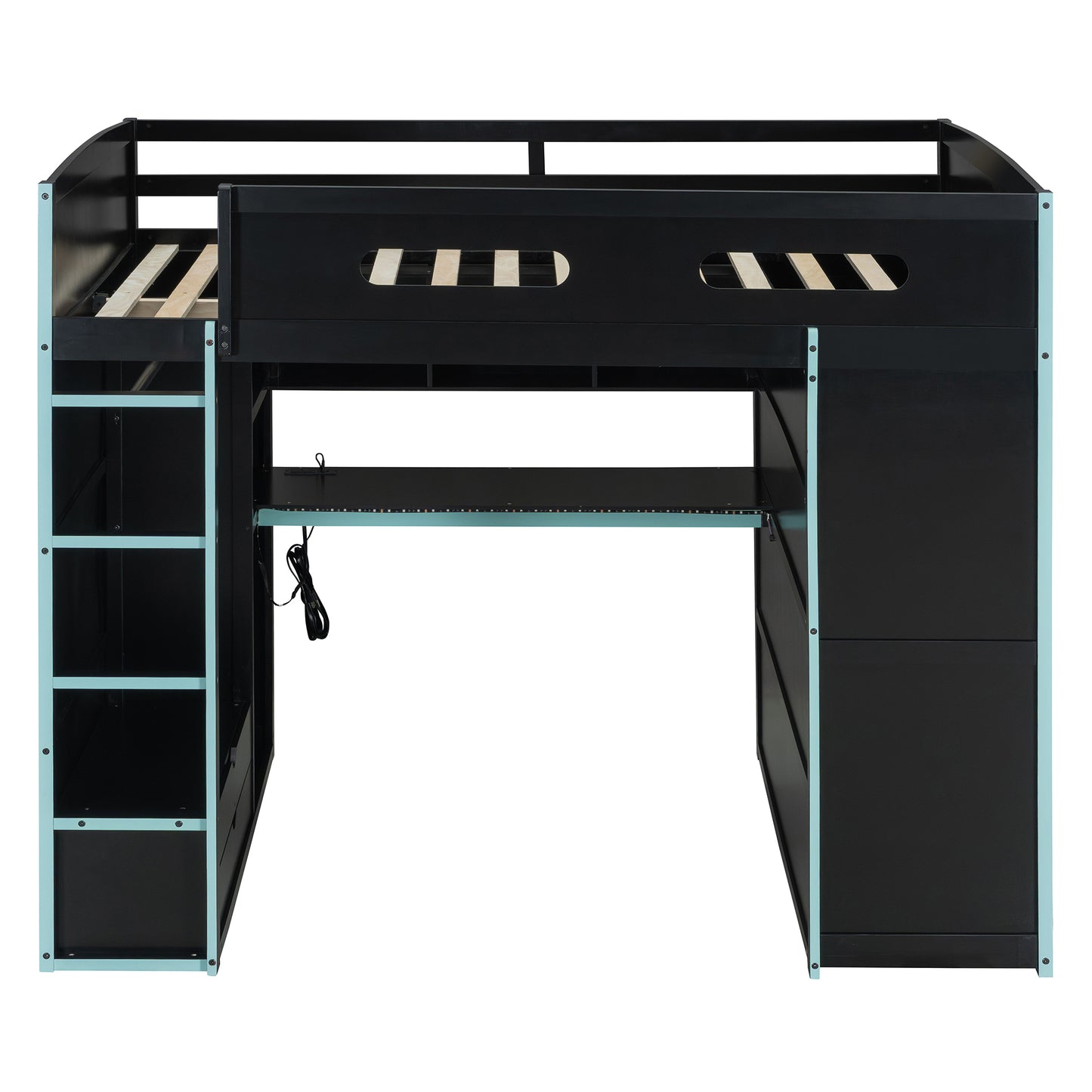 Full Size Wood Loft Bed with Desk,Wardrobe,Ample Storage Space,and RGB Light, Cloud Blue(OLD SKU:LT000261AAC) image 6