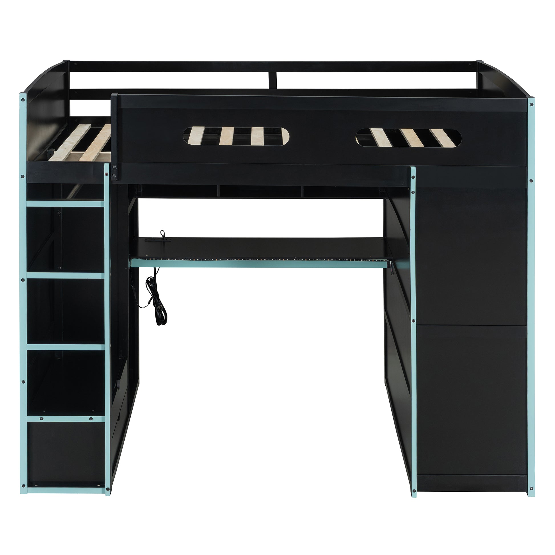 Full Size Wood Loft Bed with Desk,Wardrobe,Ample Storage Space,and RGB Light, Cloud Blue(OLD SKU:LT000261AAC) image 6