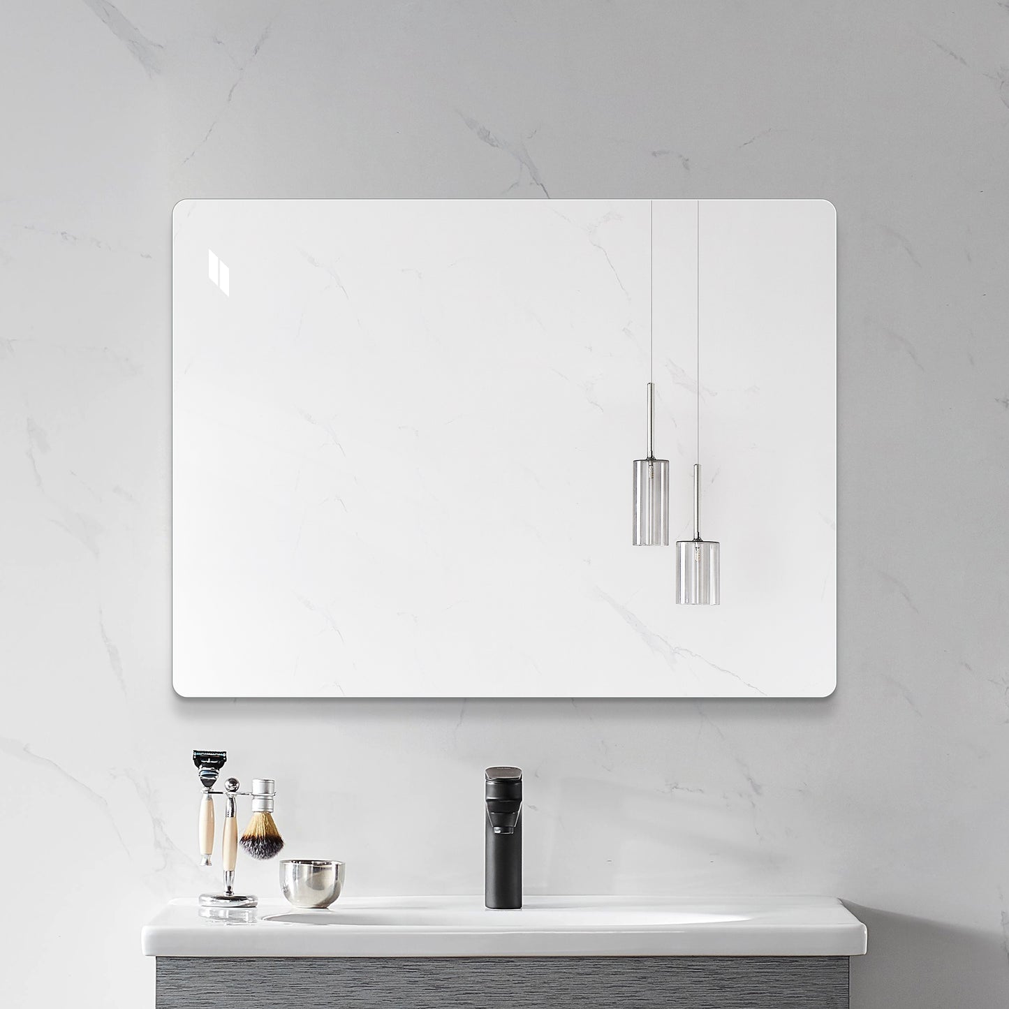 Modern Frameless Bathroom Mirror, 36 x 30 Inch Rectangular Vanity Mirror with Copper-Free Silver Glass and Shatter-Resistant Backing image 6
