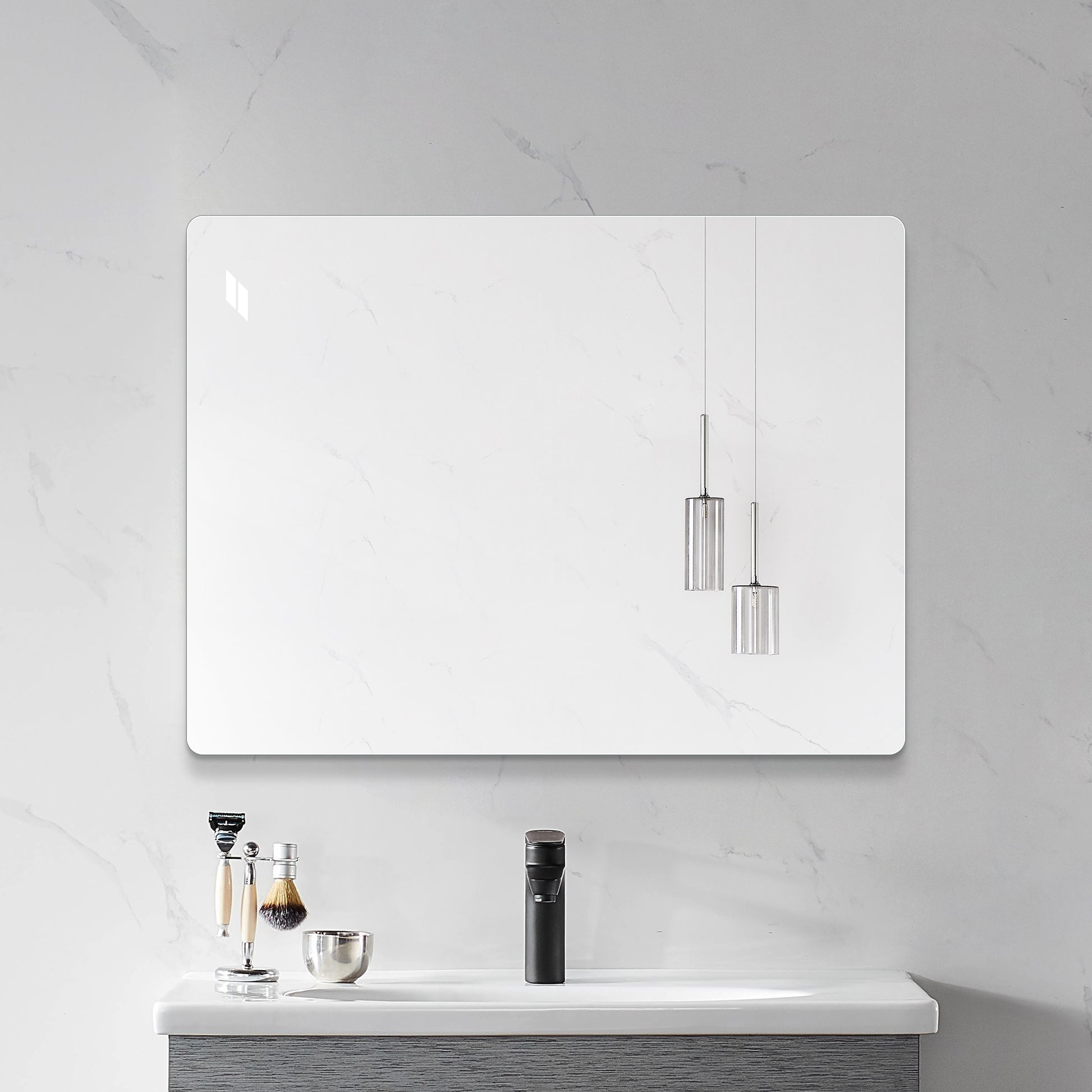 Modern Frameless Bathroom Mirror, 36 x 30 Inch Rectangular Vanity Mirror with Copper-Free Silver Glass and Shatter-Resistant Backing image 6