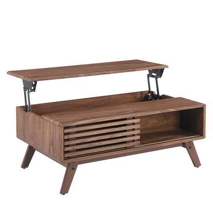 39.37" Mid-Century Walnut Lift Top Coffee Table, Multifunctional Lift-Up Coffee Table with Hidden Storage & Open Shelf for Living Room image 12