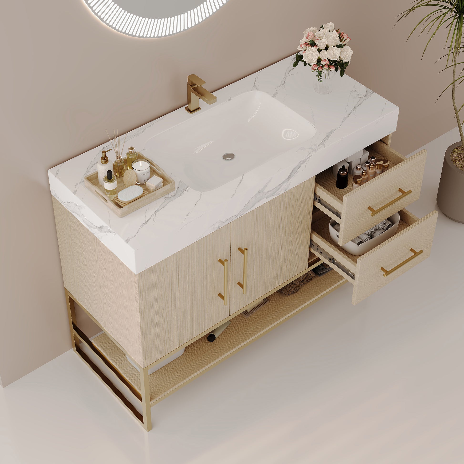 36" Modern Free-Standing Bathroom Vanity with Seamless Ceramic Sink & Sintered Stone Top image 4