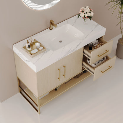 36" Modern Free-Standing Bathroom Vanity with Seamless Ceramic Sink & Sintered Stone Top image 4