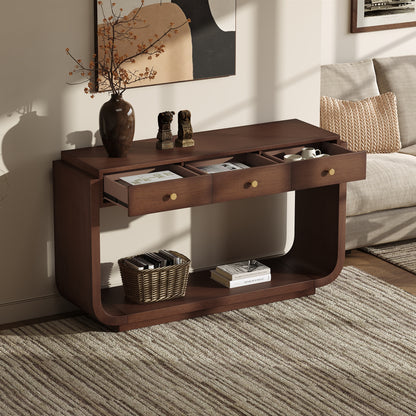 Classic-Style Console Table, 3 Storage Drawers, Display Shelf, Curved Legs, Painted Finish, Entryway/Hallway/Living Room, Walnut image 3