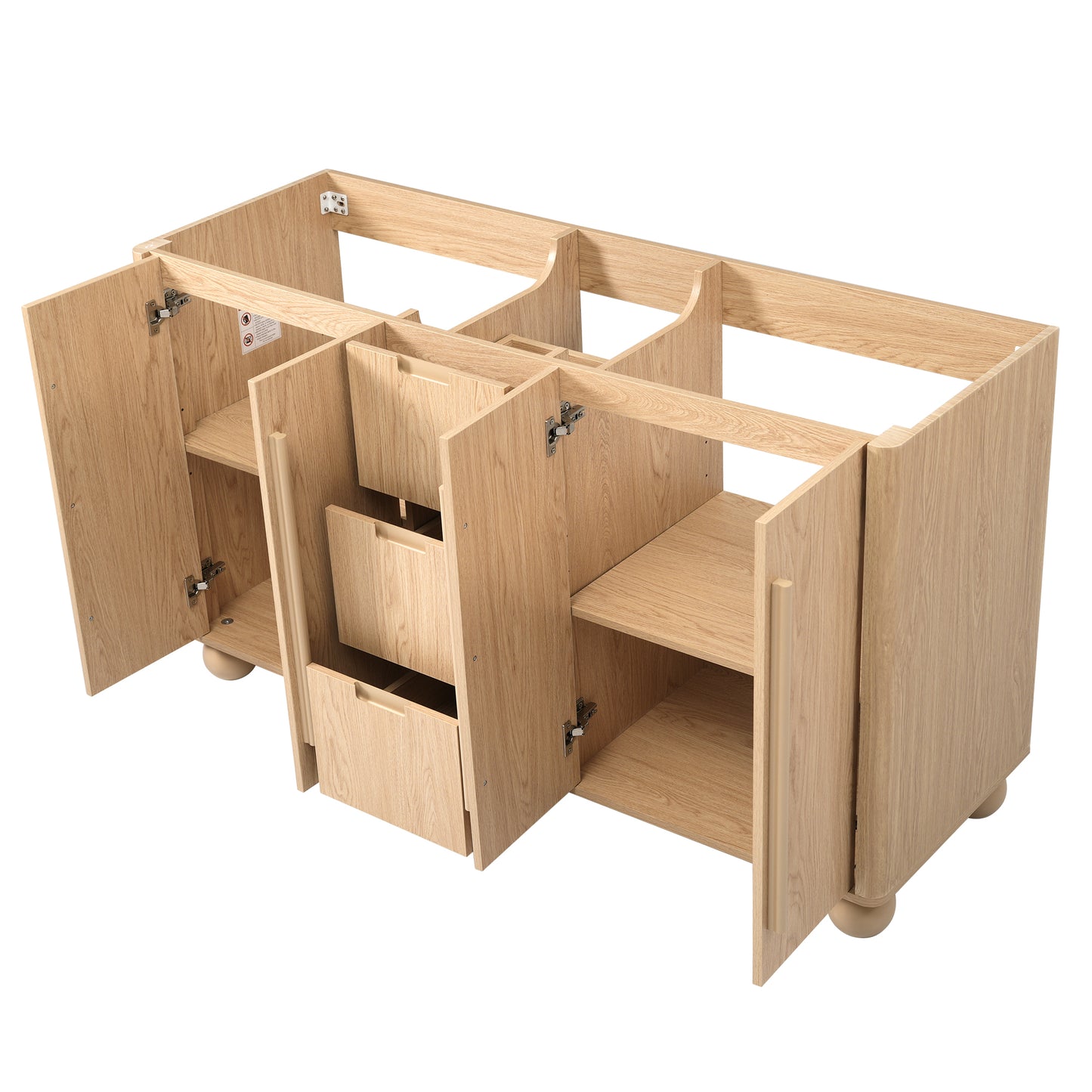 [Cabinet Only] 58.3" Bathroom Vanity Cabinet Only Without Vanity Top, 3 Drawers & 4 Doors, All Soft-Close, Adjustable Shelf, Wood Color image 12