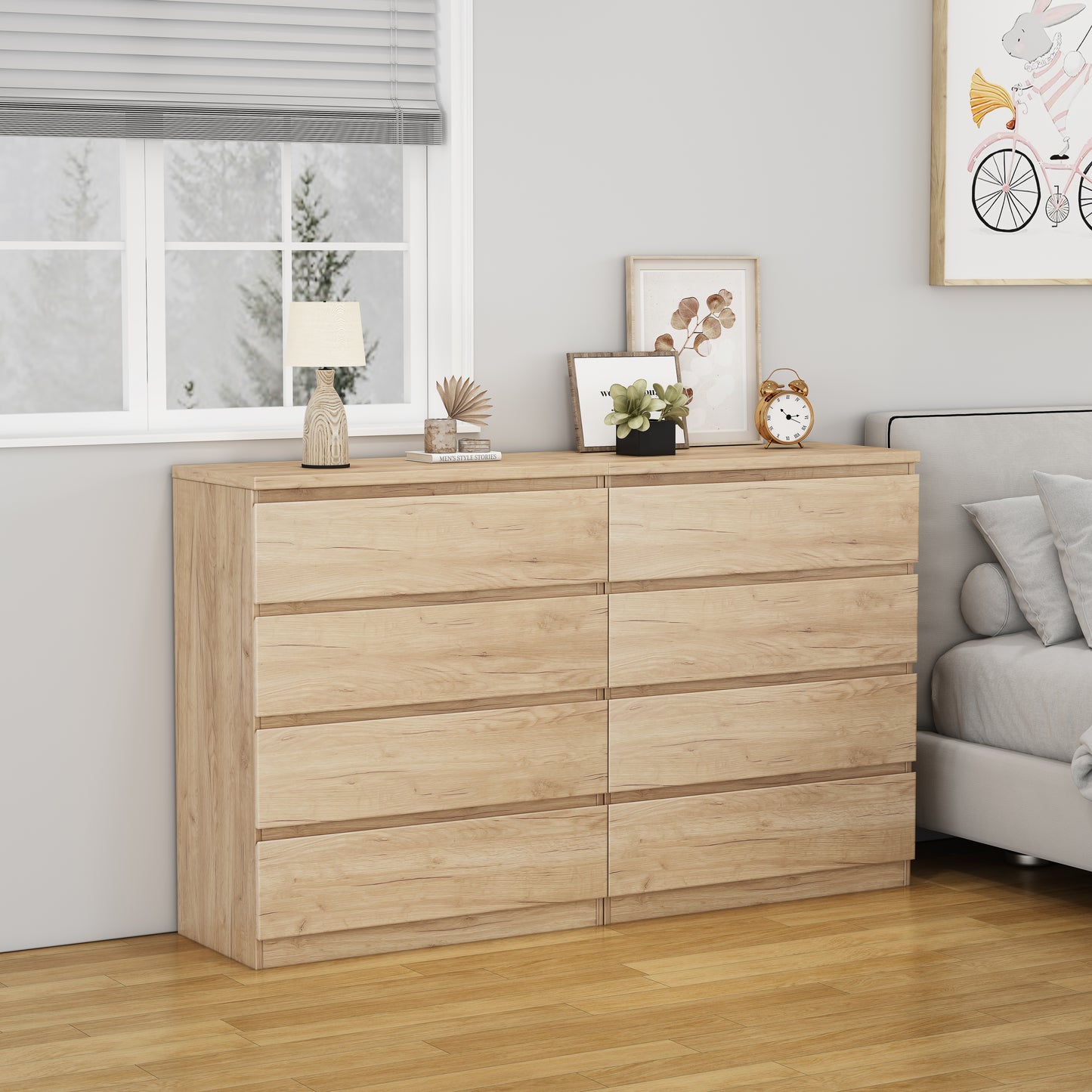 4 Drawer Dresser,Modern Storage Chest of Drawers,31.5In Natural Dresser for Closet with Handle-Free Design, Closet Chests Organizer for Bedroom, Living Room,Natural image 6