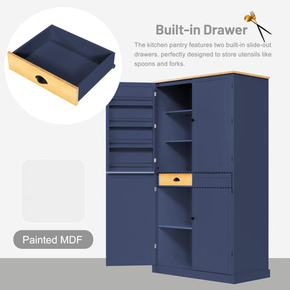 [Assembly Video Provided]TOPMAX 40.2x20x71.3inch High Freestanding Kitchen Pantry Large Cupboard Storage Cabinet with 2 Drawers, 2 Adjustable Shelves, 8 Door Shelves for Kitchen, Dining Room,Blue image 5