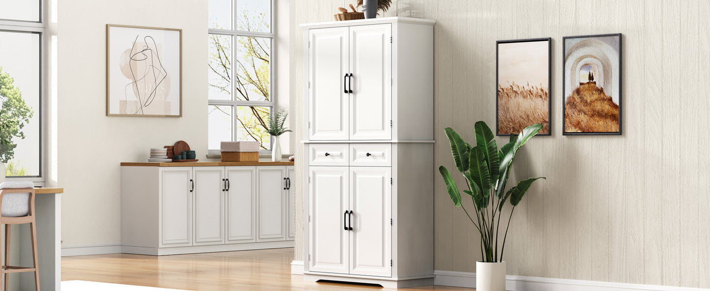 K&K 71" Tall Kitchen Pantry Cabinet with 3 Pull Out Cabinet Organizers, Farmhouse Embossed Texture Storage Cabinet with 6 Door Shelves, 2 Drawers, Freestanding Cupboard for Kitchen, Dining Room White image 12