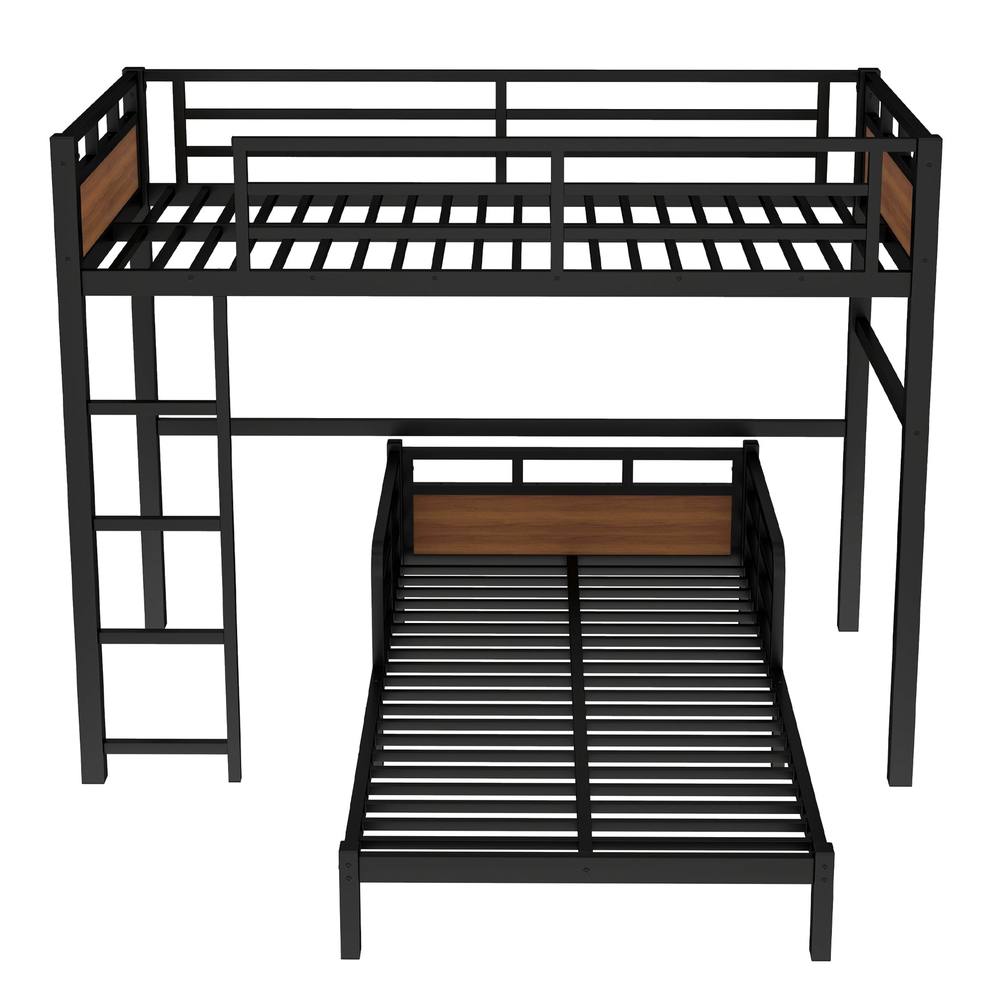 Twin XL over Twin XL Metal Bunk Bed/Metal Loft Bed,Separable Bunk Beds,with raised security fence,Walnut Color image 7