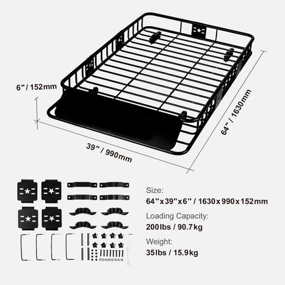 Roof Rack Cargo Basket, 64" x 39" x 6" Rooftop Cargo Carrier with Extension, Heavy-duty 200 LBS Capacity Universal Roof Rack Basket, Luggage Holder for SUV, Truck, Vehicle image 7