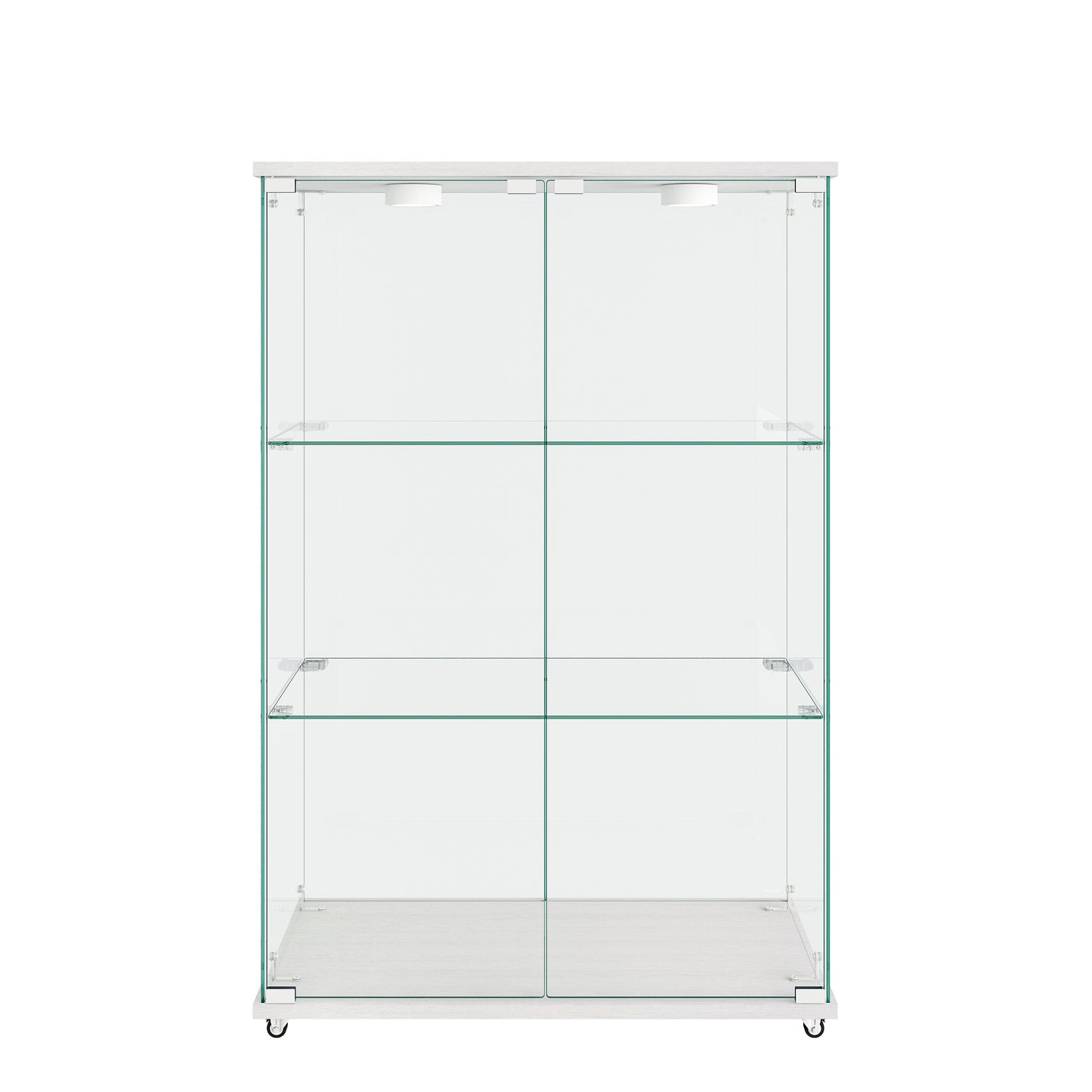 Modern Glass Display Cabinet with LED lights, Quick-assembly Antique Cabinet, Tempered Glass Bookshelf, Suitable for Living Room and Bedrooms, 2-door 3-shelf, Transparent+White (Old Sku:W241P242928) image 9