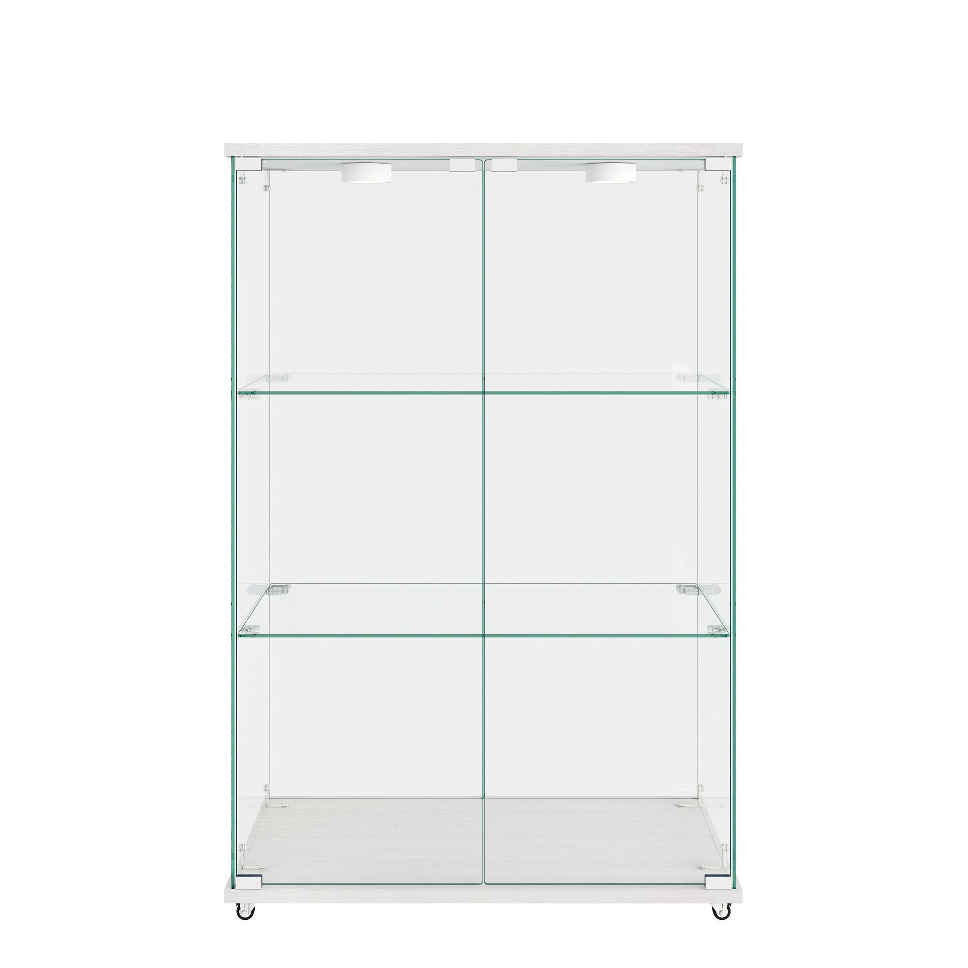 Modern Glass Display Cabinet with LED lights, Quick-assembly Antique Cabinet, Tempered Glass Bookshelf, Suitable for Living Room and Bedrooms, 2-door 3-shelf, Transparent+White (Old Sku:W241P242928) image 9