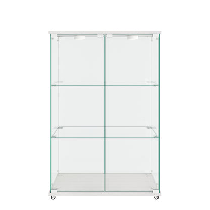 Modern Glass Display Cabinet with LED lights, Quick-assembly Antique Cabinet, Tempered Glass Bookshelf, Suitable for Living Room and Bedrooms, 2-door 3-shelf, Transparent+White (Old Sku:W241P242928) image 9