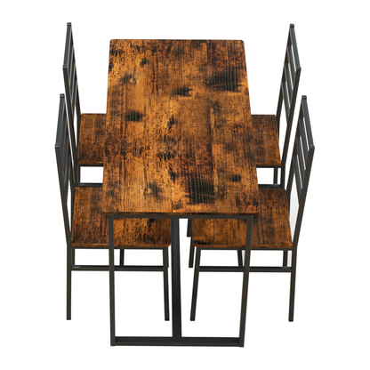 5 Piece Metal and Wood Indoor Modern Dinning Table Furniture Set for 4, Dining Table Chairs image 2