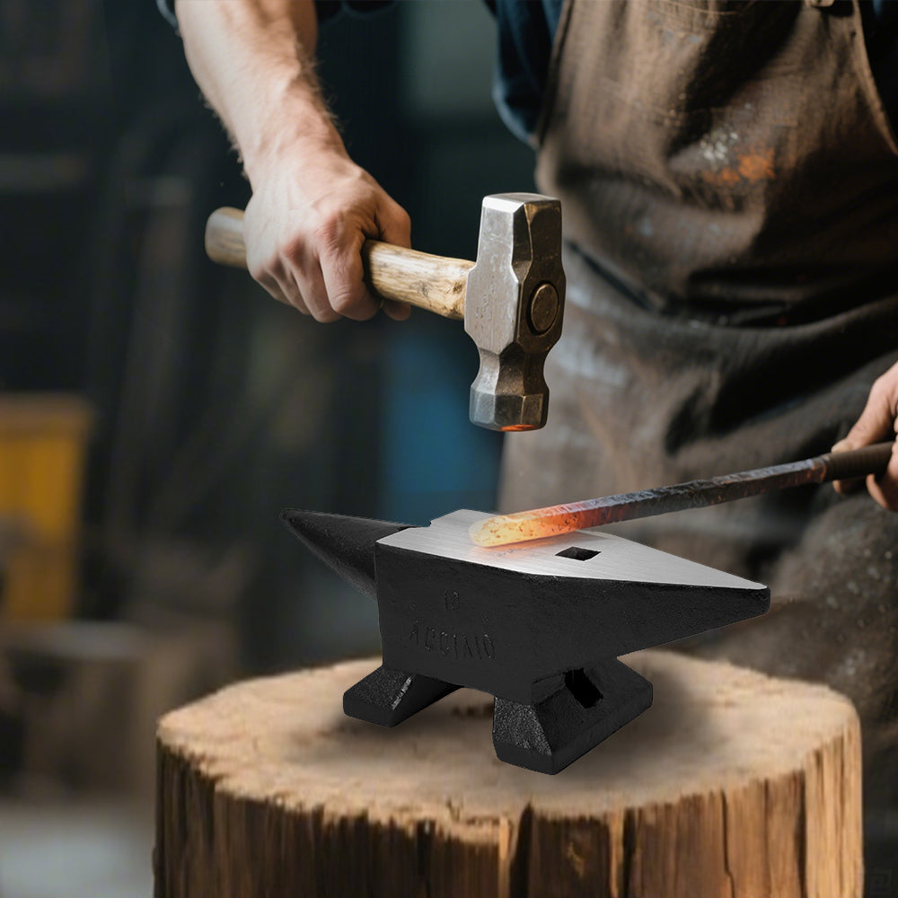 Cast Steel Anvil, 22 Lbs(10kg) Single Horn Anvil with Large Countertop and Stable Base, High Hardness Rugged Round Horn Anvil Blacksmith, for Bending, Shaping