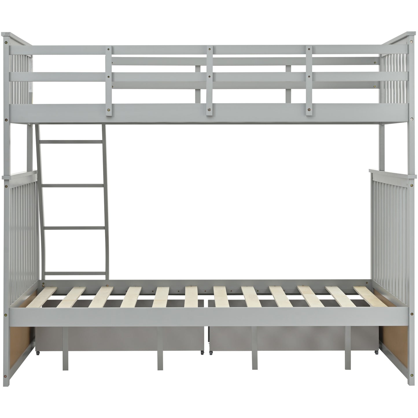 Twin Over Full Bunk Bed with Storage Drawers, Wooden Bunk Bed with Ladder and Safety Guard Rails –Gray image 6