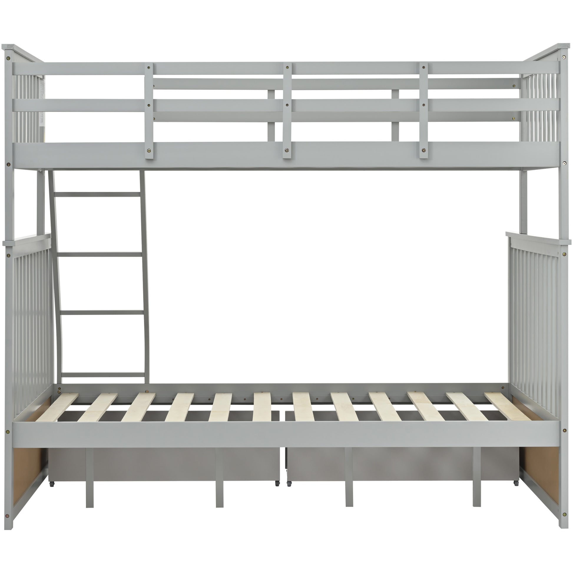 Twin Over Full Bunk Bed with Storage Drawers, Wooden Bunk Bed with Ladder and Safety Guard Rails –Gray image 6