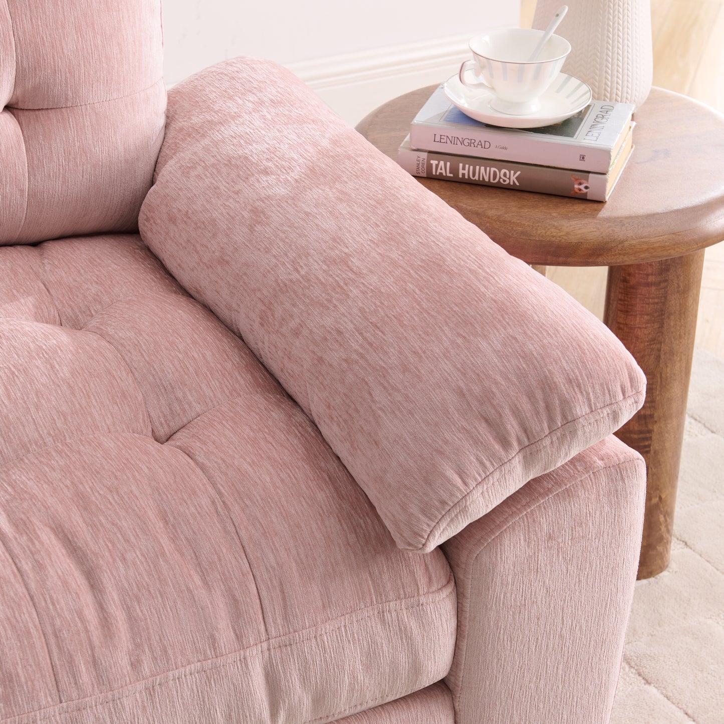 Leisure sofa chair,Double sofa recliner, with manually adjustable backrest, soft padded armrests, side USB charging port and phone stand, comes with a matching storage ottoman-Pink image 6