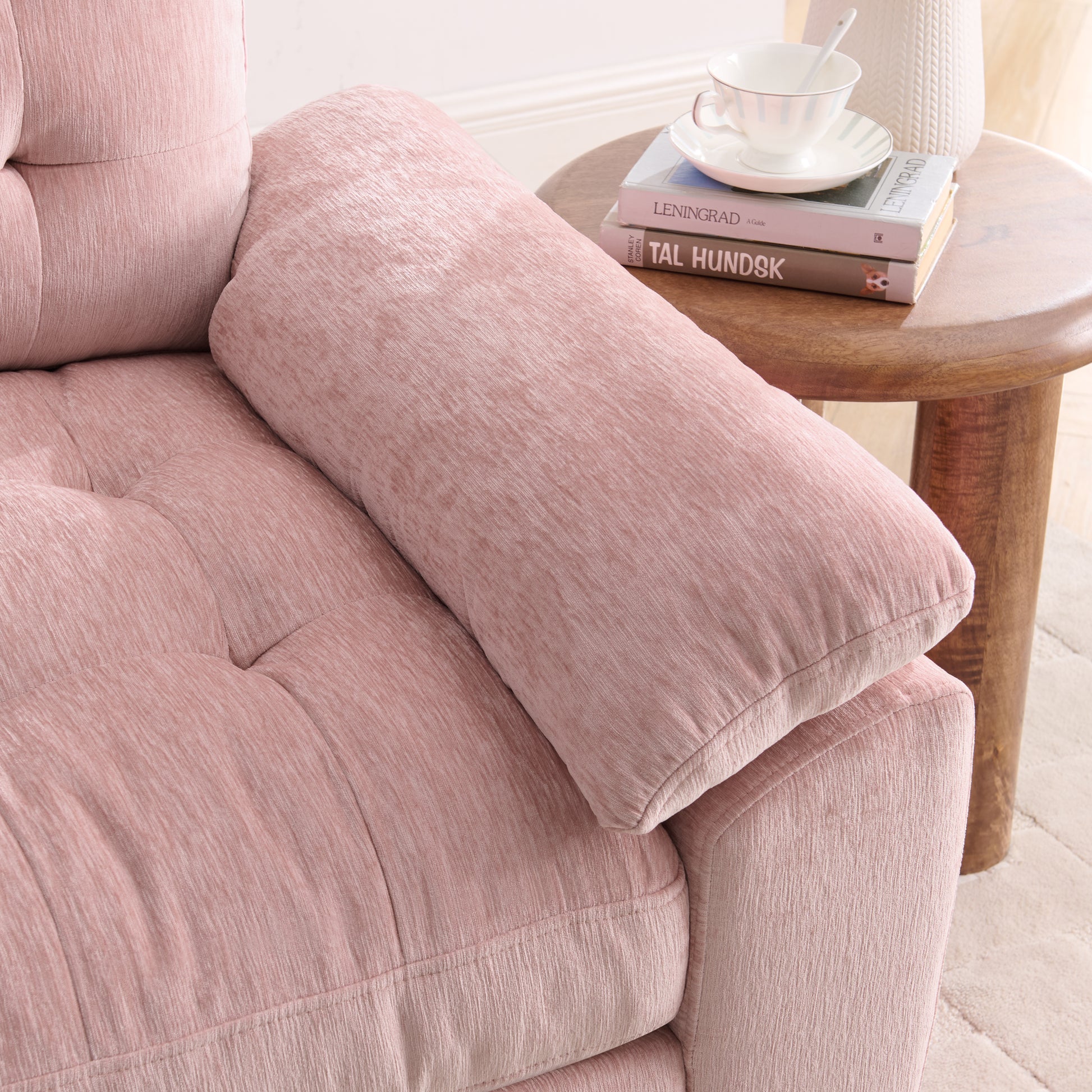 Leisure sofa chair,Double sofa recliner, with manually adjustable backrest, soft padded armrests, side USB charging port and phone stand, comes with a matching storage ottoman-Pink image 6