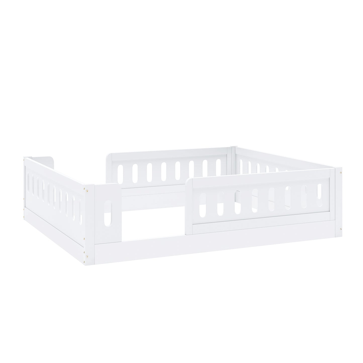 Wood Full Size Platform Bed with Guardrail, White image 10