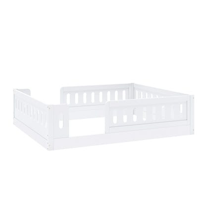 Wood Full Size Platform Bed with Guardrail, White image 10