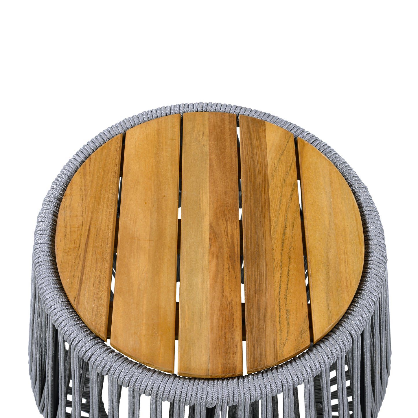 Acacia Wood Side Table with Grey Rope Base - Natural Teak Finish, Modern Coastal Accent for Patio, Garden, Balcony & Indoor Use image 8
