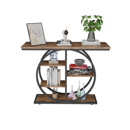 41.3 Inch Industrial Console Table for Entryway, Narrow Sofa Table with Storage Shelves & Circle Base, Rustic Brown Accent Furniture for Hallway, Foyer, Entrance, Living Room image 7