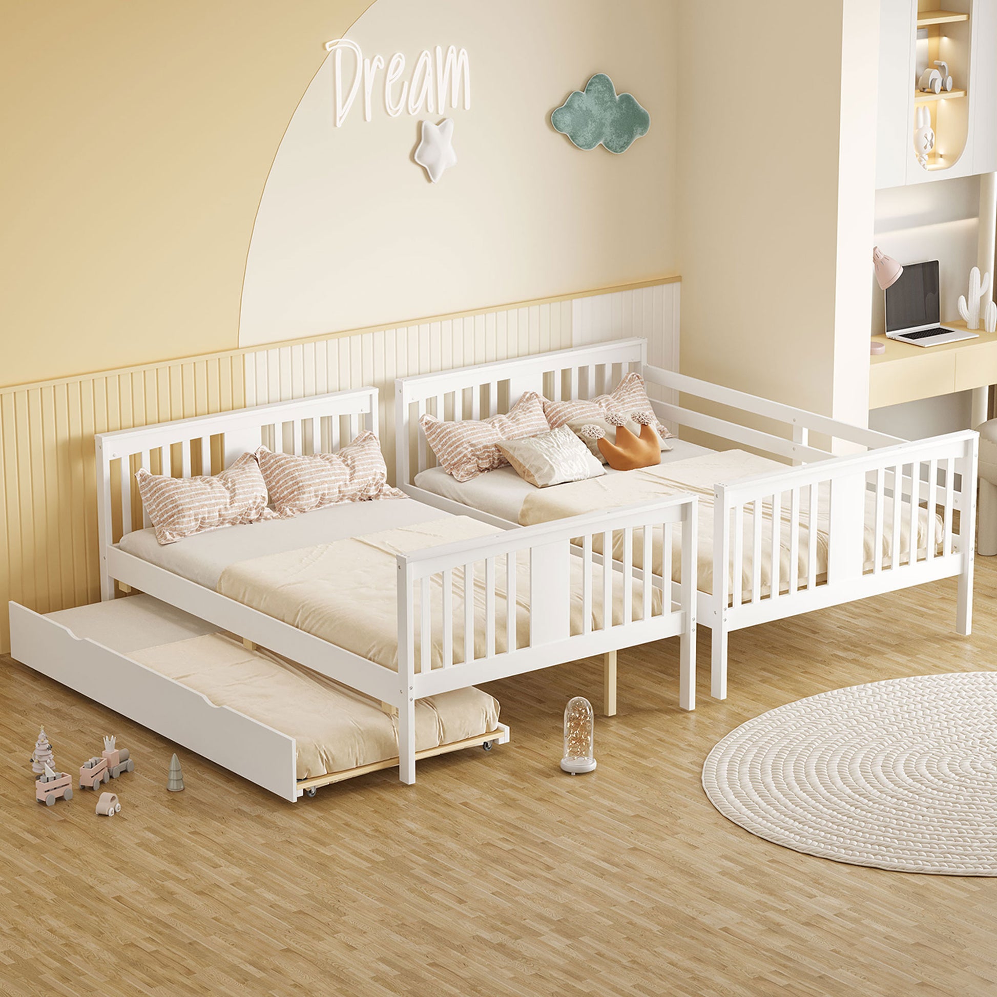 Full over Full Bunk Bed with Twin Size Trundle and Ladder-White(Old SKU: LT000204AAK) image 3