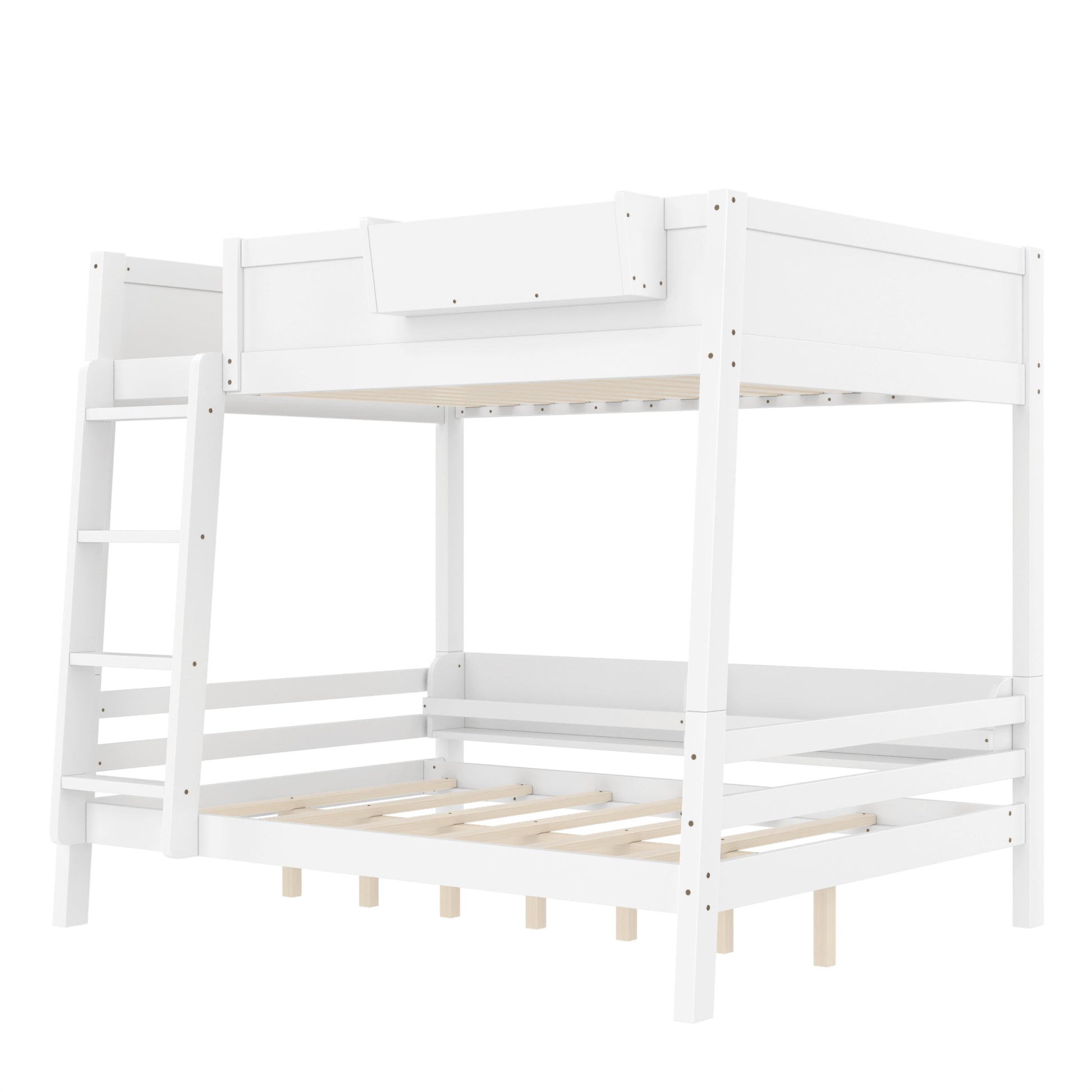 Full Bunk Bed With Storage Shelf and Bookshelf,Wood Bunk Bed with Ladder and Guardrails,Detachable Design,White image 7
