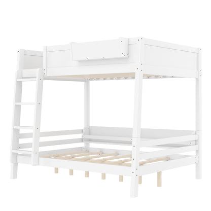 Full Bunk Bed With Storage Shelf and Bookshelf,Wood Bunk Bed with Ladder and Guardrails,Detachable Design,White image 7