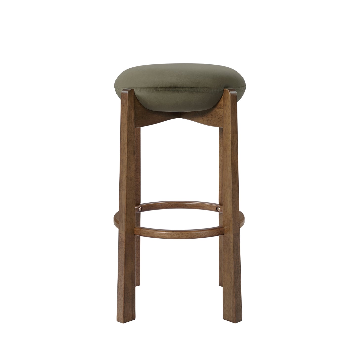 Tara Contemporary Backless Bar Stool, Dark Walnut Finish Rubber Wood Frame with Green Upholstery, Set of 2 image 3