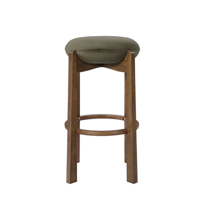 Tara Contemporary Backless Bar Stool, Dark Walnut Finish Rubber Wood Frame with Green Upholstery, Set of 2 image 3
