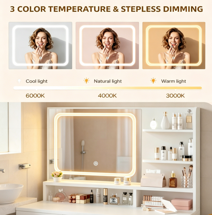 Elegant vanity includes lighted mirror and storage drawers; white makeup table for women; suitable for various settings including bedrooms, living rooms, and dorms image 5