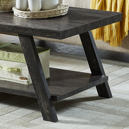 Athens Contemporary Replicated Wood Shelf Coffee Set Table in Charcoal Finish image 7