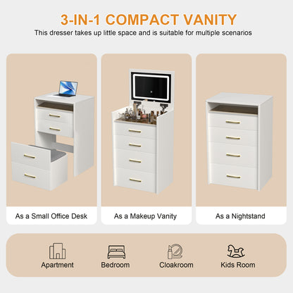 3 in 1 Vanity Desk with open Top Mirror,Small Make Up Vanity Set with Visible Glass Desktop,Compact Makeup Vanity with 3 Drawers,Dressing Table for Bedroom image 10