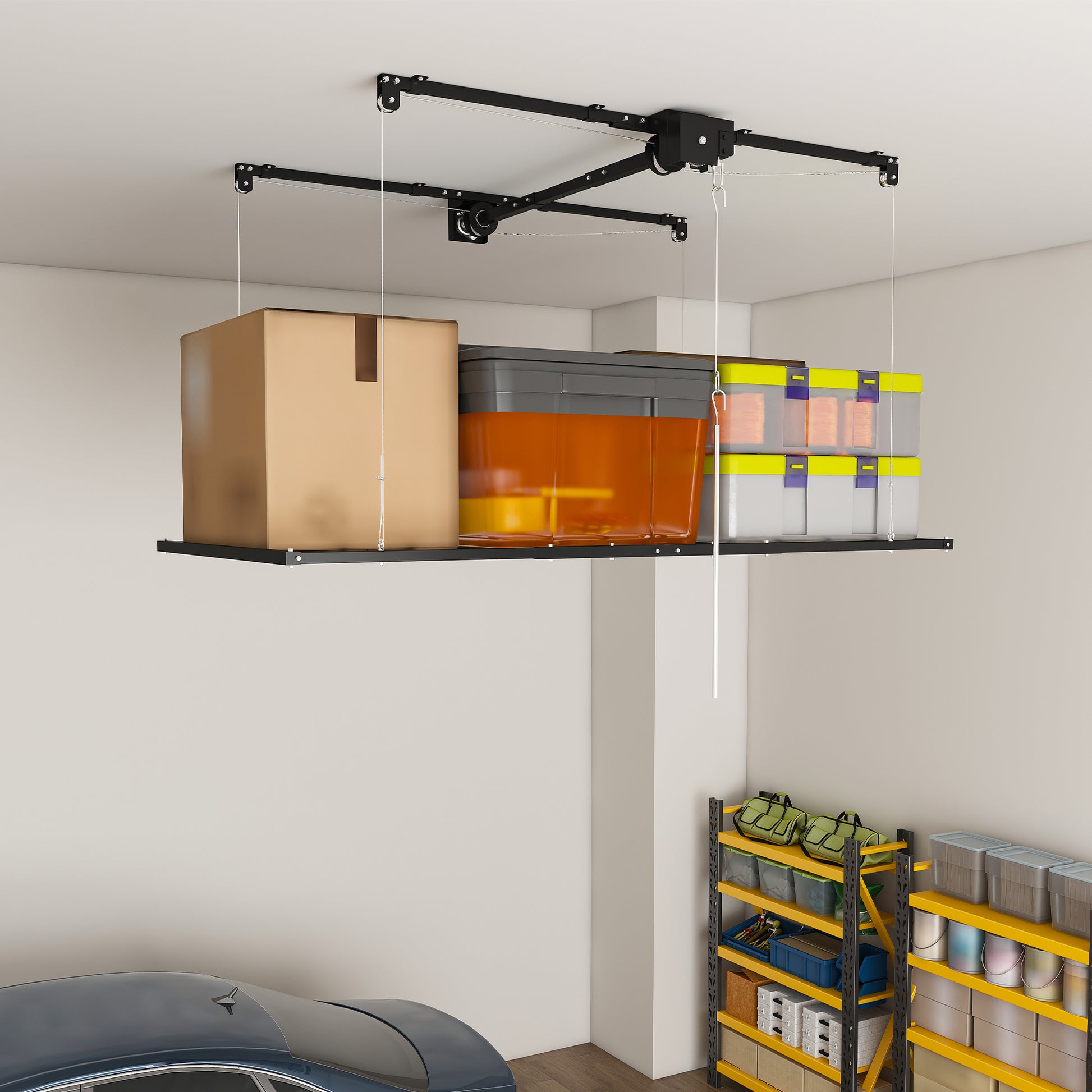 Black Overhead Garage Storage Rack 3x6 FT for High Ceilings 10-12 FT, 370LBS Capacity All-Steel Construction with Safety Lock (Installation Required, Heavy-Duty Garage Organizer) RR image 1