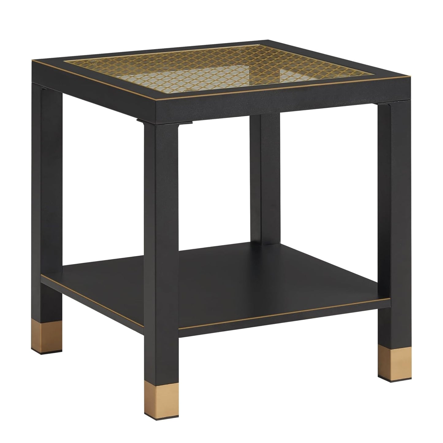 Square Side Table with Shelf, Boho Style Side Table for Living Room, Tempered Glass End Table with Metal Frame, Nightstand for Bedroom, 2-Tier, Black image 4