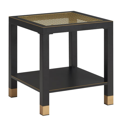 Square Side Table with Shelf, Boho Style Side Table for Living Room, Tempered Glass End Table with Metal Frame, Nightstand for Bedroom, 2-Tier, Black image 4