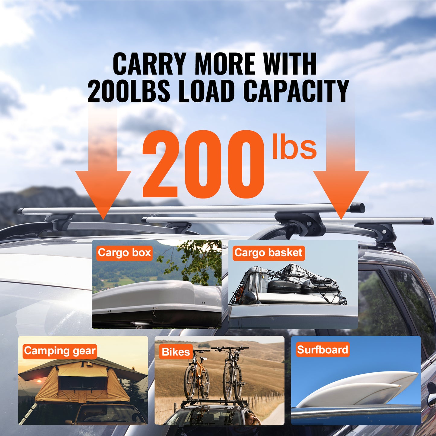 Universal Roof Rack Cross Bars, 54" Aluminum Roof Rack Crossbars, Fit Existing Raised Side Rail with Gap, 200 lbs Load Capacity, Adjustable Crossbars with Locks, for SUVs, Sedans, and Vans image 2
