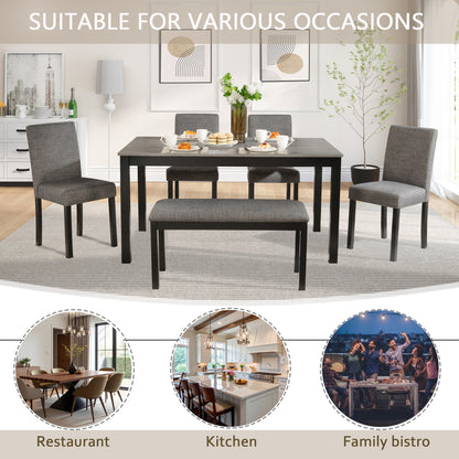 6-Piece Dining Table Set with Bench and Chairs, Dining Table Set for 6 with Bench, Wooden Dining Table Set for Kitchen, Dining Room, Light Grey & Black Two Tone image 4