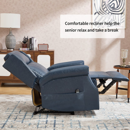 Blue Manual Recliner Chair in Faux Leather for Living Room with Heavy Duty Motion Mechanism, 8 vibrating nodes and 3 massage modes. image 9