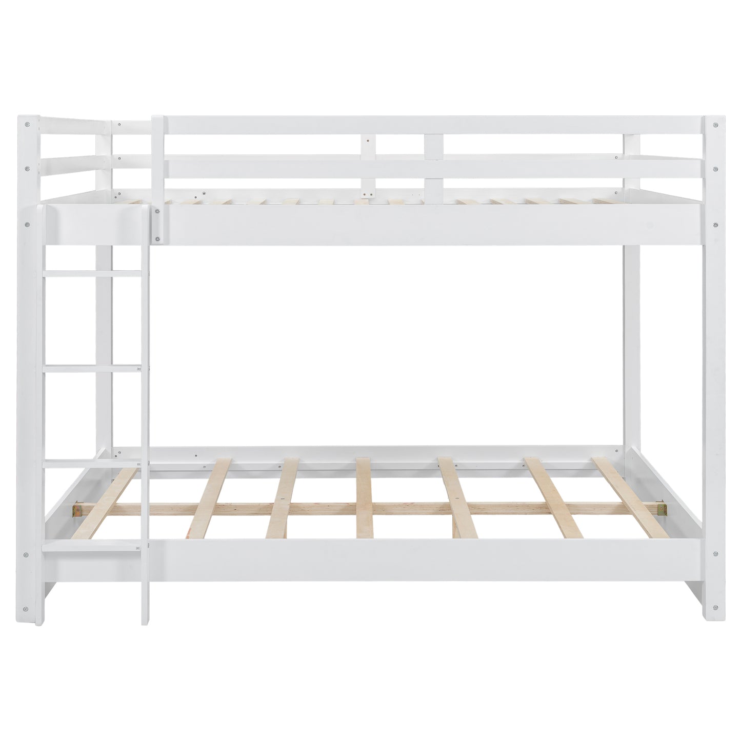 Wood Queen Size Bunk Bed with Ladder, White image 11