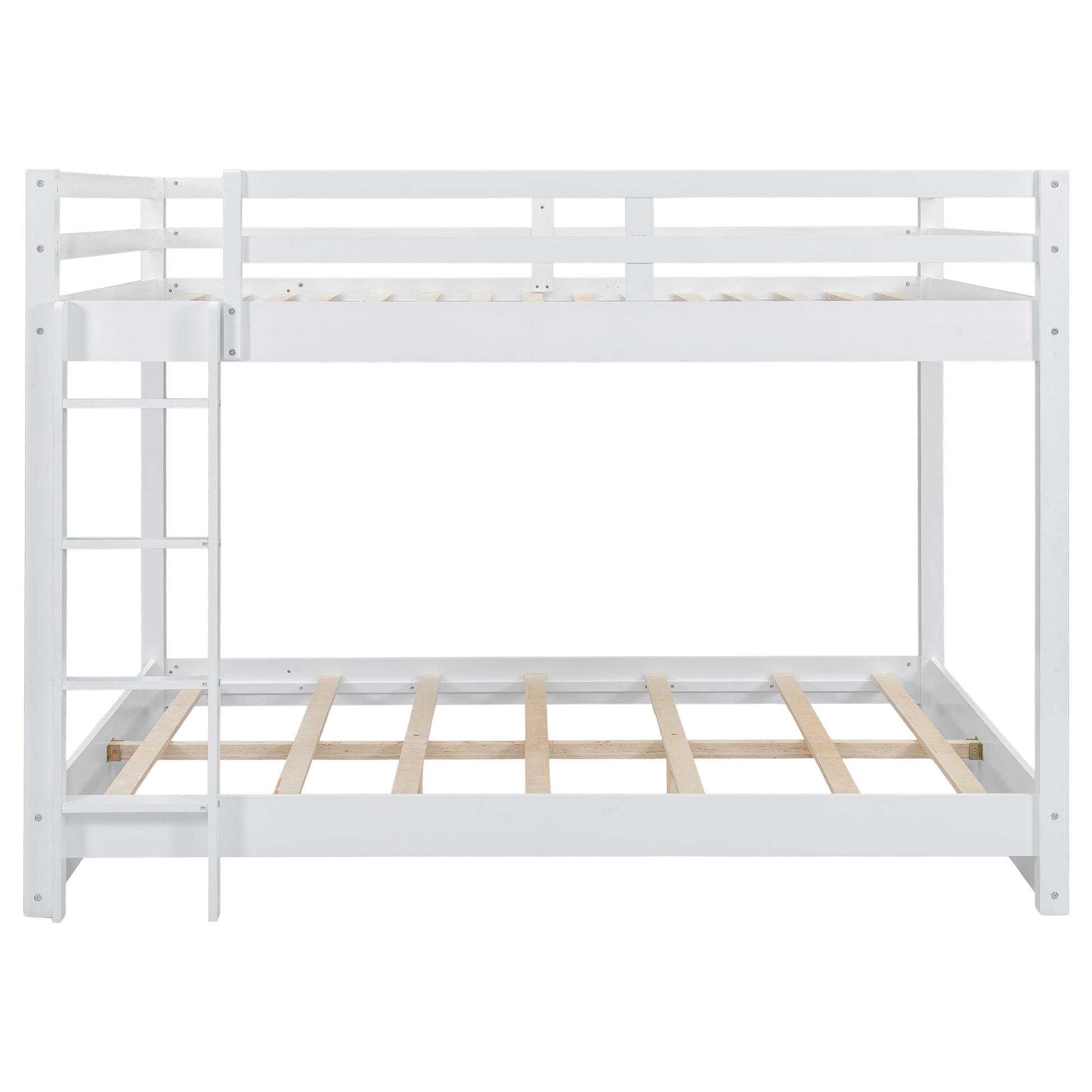Wood Queen Size Bunk Bed with Ladder, White image 11