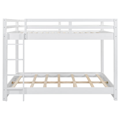 Wood Queen Size Bunk Bed with Ladder, White image 11