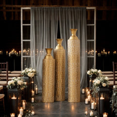 Metal decorative vases High distress metal center vases with growing vine patterns, set of 3 vases for home decoration 34 ", 29 ", 25 "H, gold