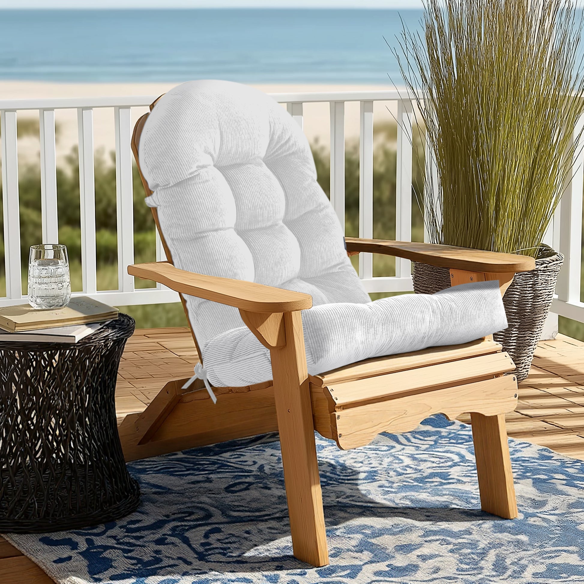 UV Resistant Indoor/Outdoor Chair Cushion - Waterproof Rocking & Adirondack Seat Pad with Elastic Back + 2 Anti-Slip Ties, Fade-Proof Design image 5
